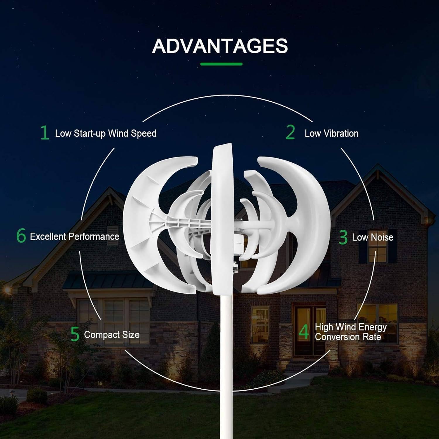 '400W 600W 800W 1000W 1200W No Noise Vertical Wind Turbine Generator Kit - 12V/24V Portable Power for Home Use, Eco-Friendly Renewable Energy Solution'