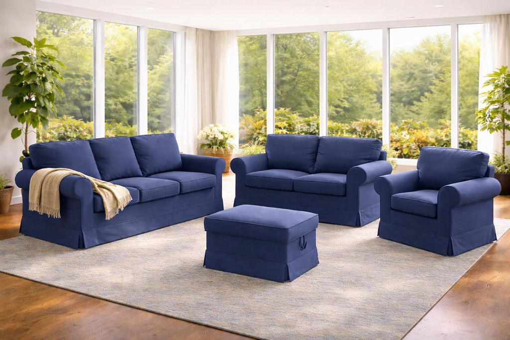 Custom Slipcover Replacement Cotton Ektorp Loveseat Cover Replacement is Made Compatible for IKEA Ektorp Loveseat Sofa Slipcover(Deep Blue Loveseat)