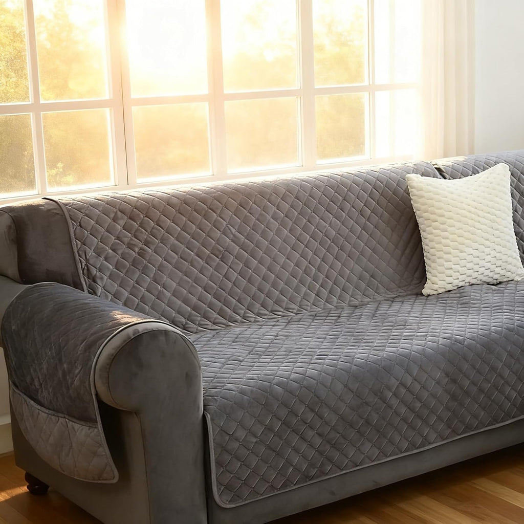 Sectional Couch Covers for Dogs 100% Waterproof Corner L Shaped Sofa Cover Pet Friendly Velvet Washable Anti Slip L Shape Modular Sofa Slipcover Protector with Pockets (Dark Gray, XX-Large)