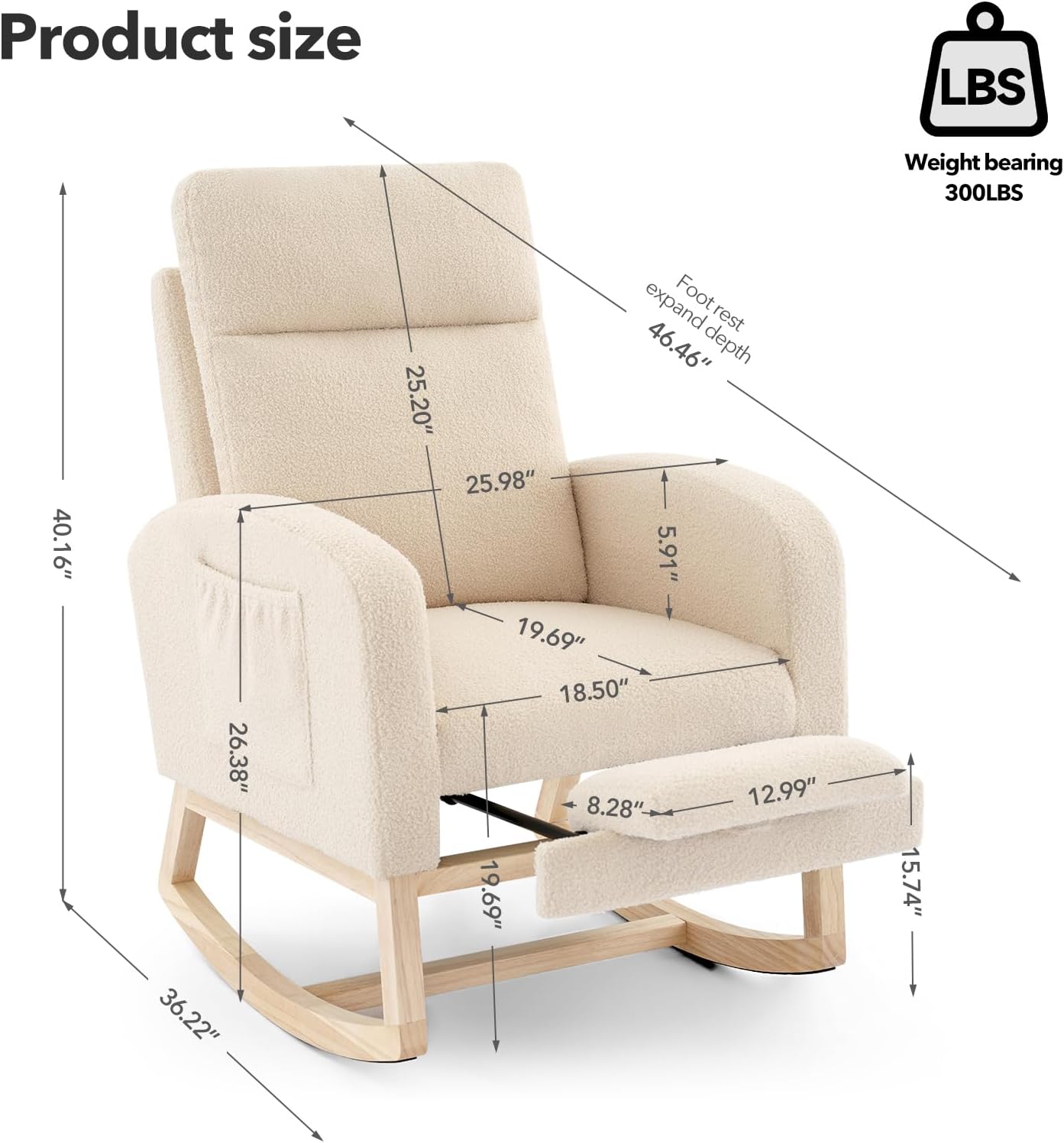 Nursery Rocking Chair with Foot Rest,Modern PU Upholstered Reading Glider Chair,High Backrest & Side Pocket for Living Room, Bedroom, Baby Room