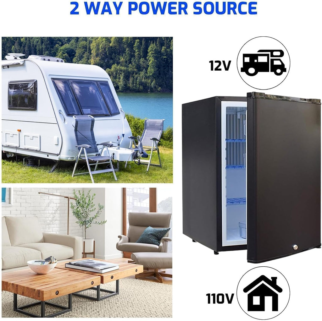 12V RV Refrigerator with Lock, 1.7 Cu.Ft Compact Refrigerator, 12V Mini Fridge Silent Semi Truck Refrigerator, Small Fridge with Reversible Door Compact Refrigerator for RV, Camping, Boat Use