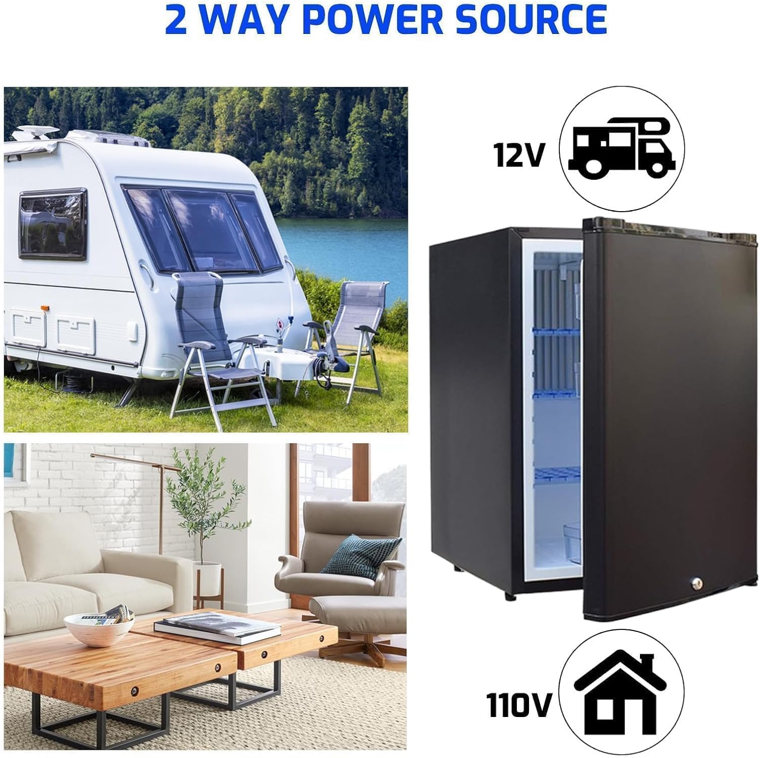 12V RV Refrigerator with Lock, 1.7 Cu.Ft Compact Refrigerator, 12V Mini Fridge Silent Semi Truck Refrigerator, Small Fridge with Reversible Door Compact Refrigerator for RV, Camping, Boat Use
