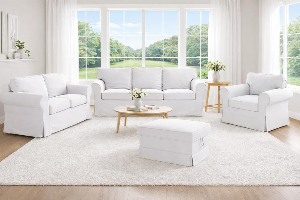 Ektorp 3 Seat Sofa Cotton Cover Replacement Slipcover Compatible with IKEA Ektorp Sofa Cover (White Flax Cotton)
