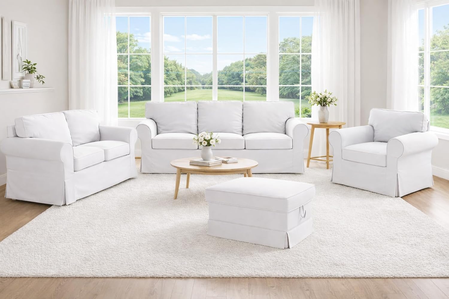 Ektorp 3 Seat Sofa Cotton Cover Replacement Slipcover Compatible with IKEA Ektorp Sofa Cover (White Flax Cotton)