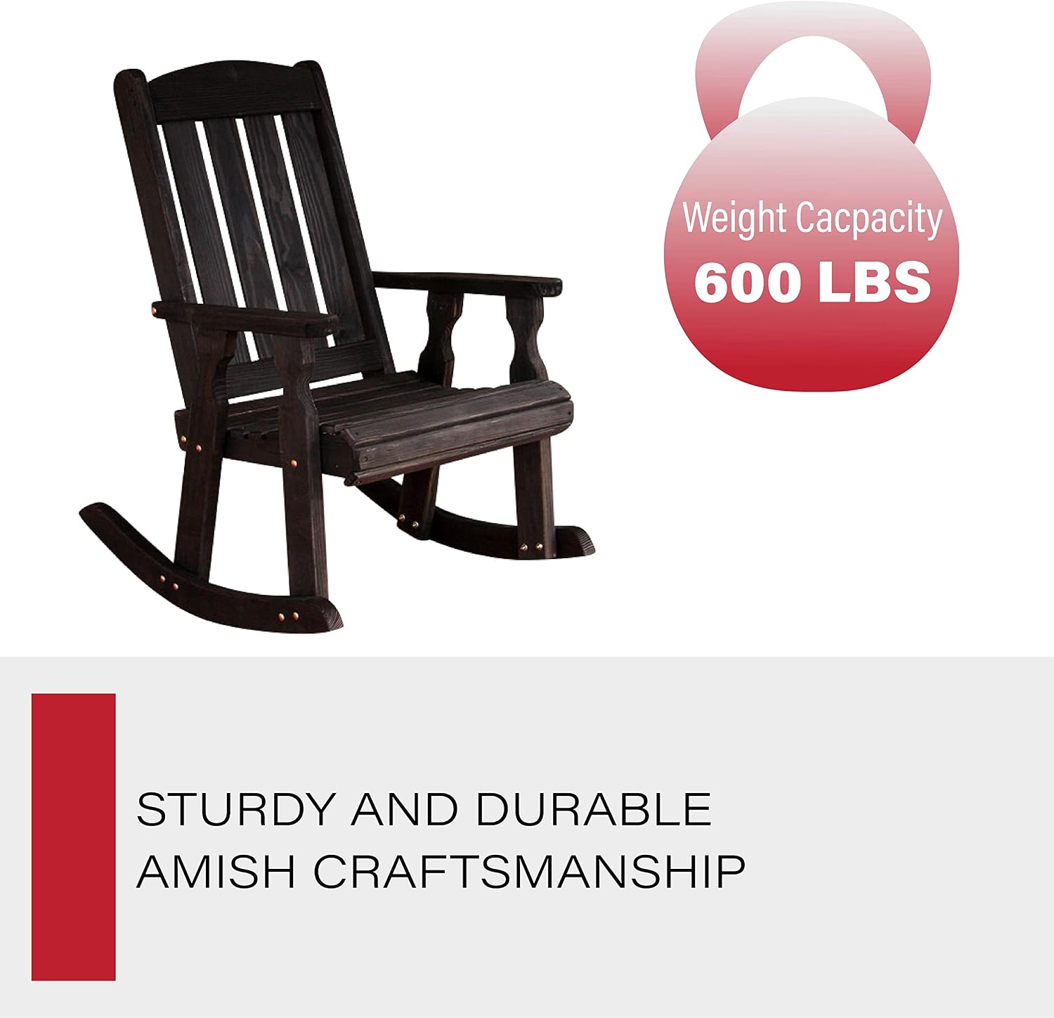 Amish Heavy Duty 600 Lb Mission Pressure Treated Rocking Chair (Semi-Solid Black Stain)