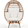 Murago Oversized 360° Swivel Rattan Egg Chair for Adult, Indoor Outdoor Patio Large Wicker Egg Chair with Overstuffed Cushions, 440lb Weight Capacity, Natural Rattan with Beige Cushion