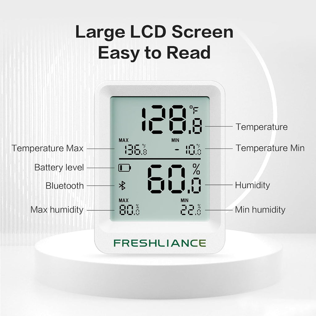 Freshliance Bluetooth Temperature Humidity Data Logger Recorder, Refrigerator Freezer Thermometer Hygrometer, Digital Remotely Temperature Humidity Monitor with APP Data Analysis, BlueTag TH20, 6pack