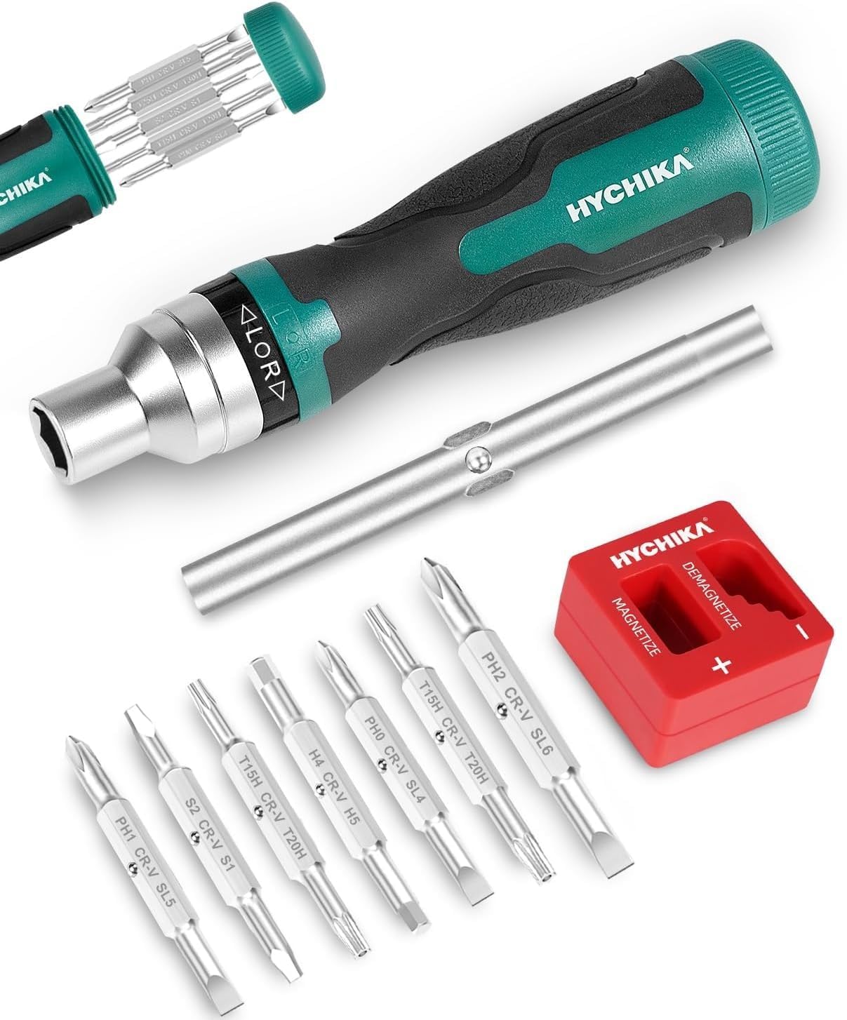 HYCHIKA Ratcheting Screwdriver 16-in-1, 18 V Max Cordless Impact Wrench, 2 Tool Combo Kit