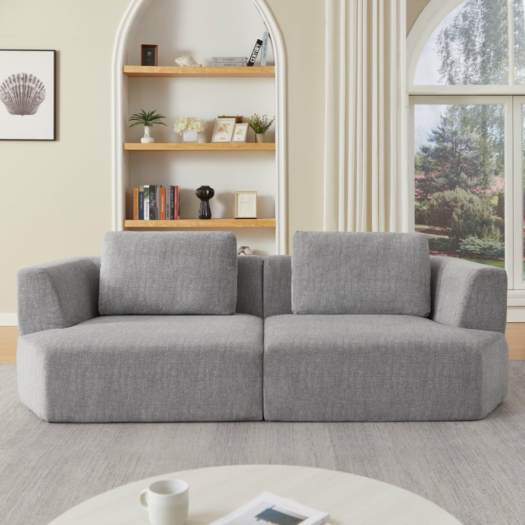 Sofa in a Box Oversized 3 Seater Memory Foam Boneless Couch w/Curved Arms,Plush Chenille Upholstered Cloud Modular Loveseat,No Assembly Needed Compression Sofa