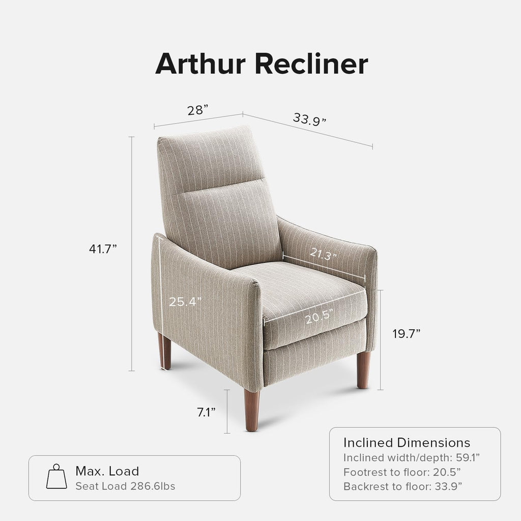 mopio Arthur Recliner Chair with 3 Positions, Accent Armchair, Mid Century Modern Reading Chair, High Back Padded Support Comfy Sleeper Armchair (Jacquard Taupe Stripe)