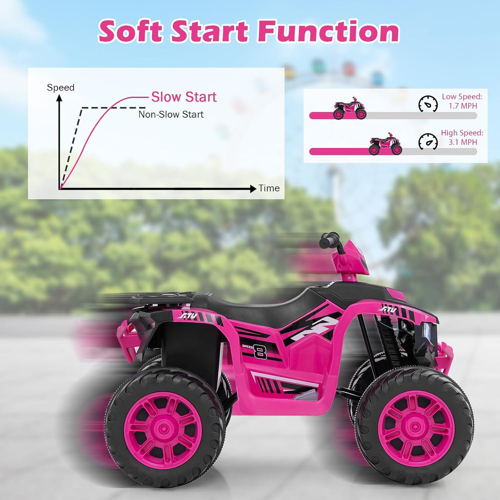 Costzon Kids ATV, 24V Four Wheeler Quad Ride on Car w/Forward/Backward, 2 Speeds, Wireless Connection, Music, Radio, LED Lights, Electric Vehicle Toddler 4 Wheeler for Kids, Boys & Girls 3-8 (Pink)