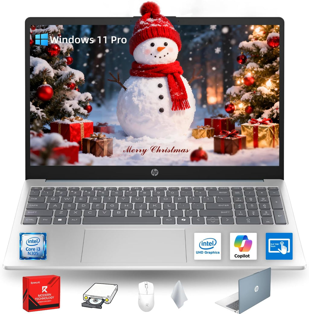 HP 2025 Business Touchscreen Laptop Computer, 15.6' FHD Touch Display, Intel Core i3‑N305 (8-Core), Wi‑Fi 6, Win 11 Pro, Copilot AI, Long Battery Life, w/Redragon Kit, Blue, 32GB RAM, 1TB SSD