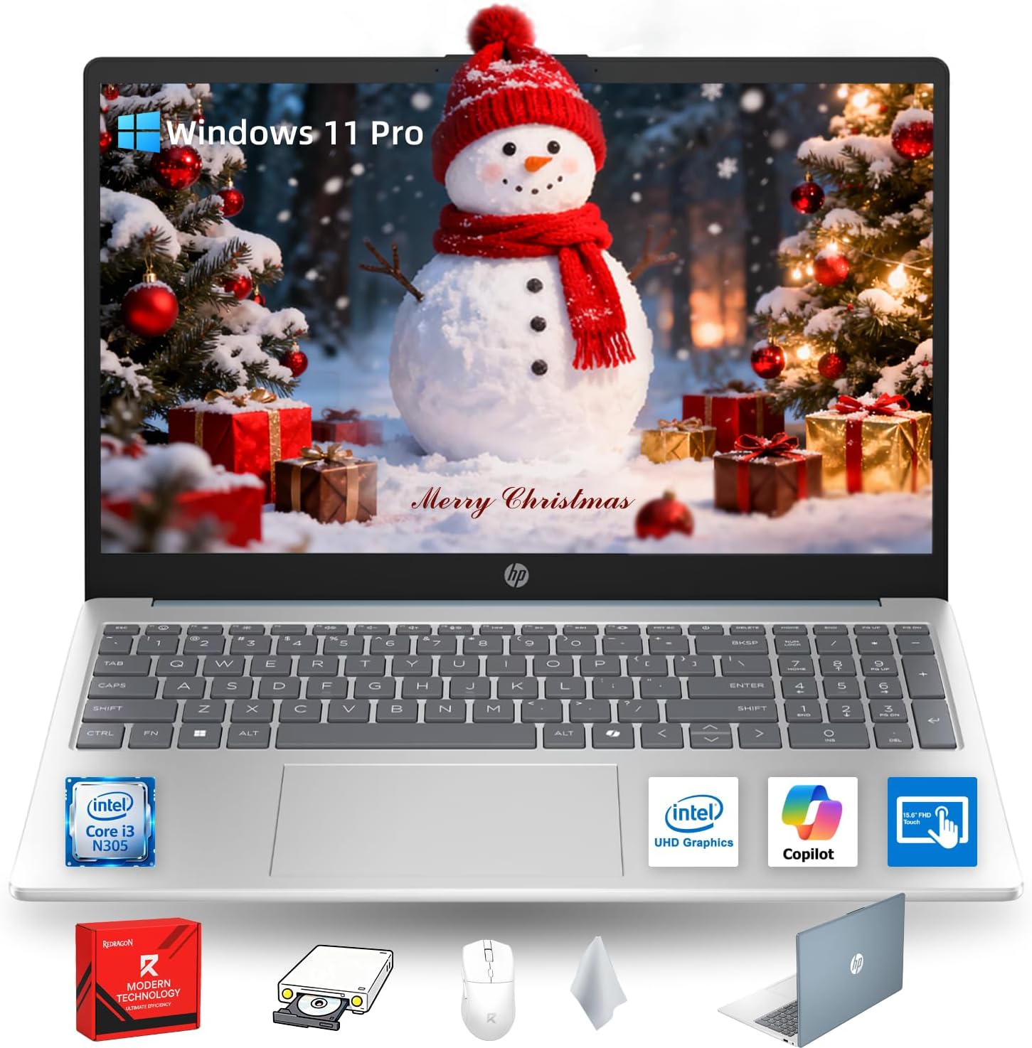 HP 2025 Business Touchscreen Laptop Computer, 15.6' FHD Touch Display, Intel Core i3‑N305 (8-Core), Wi‑Fi 6, Win 11 Pro, Copilot AI, Long Battery Life, w/Redragon Kit, Blue, 32GB RAM, 1TB SSD