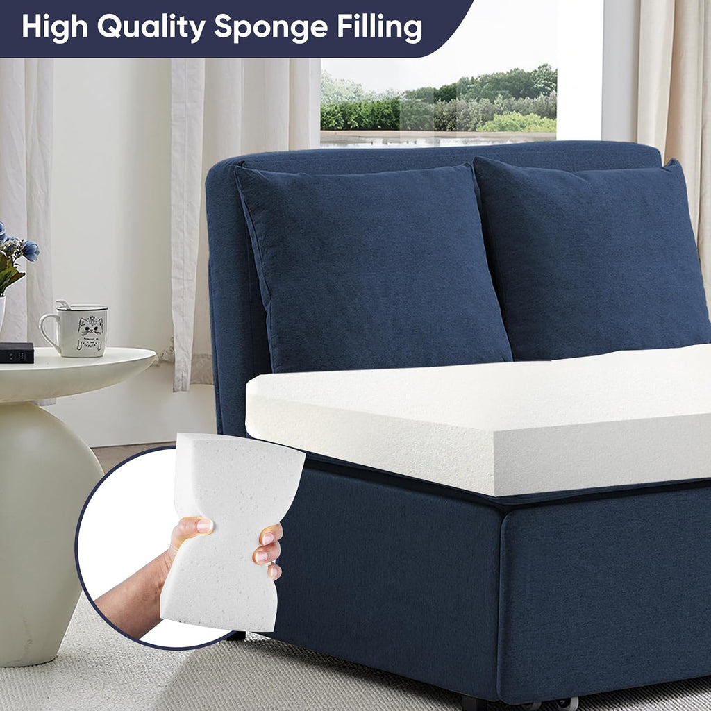 CECER 43.3' Convertible Sofa Bed，Twin Size Pull Out Sofa Bed with 2 Pillows，3 in 1 Linen Sleeper Sofa with Mattress for Small Space-Dark Blue