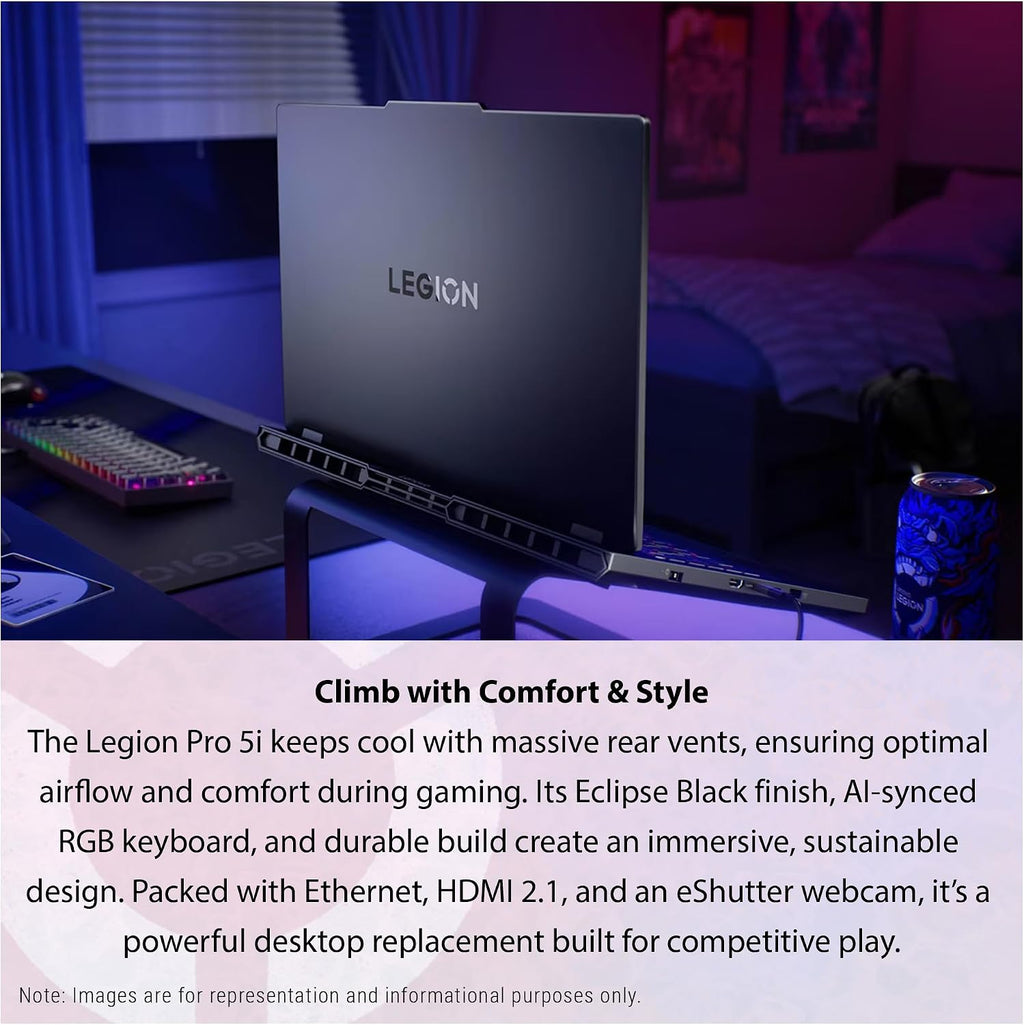 Lenovo Legion Pro 5i Gen 10 Gaming Laptop, Intel Ultra 9-275HX, 64 GB DDR5 RAM, 4 TB PCIe SSD, 16' WQXGA (2560x1600) Display, Nvidia G-Force RTX 5070, 24-Zone RGB Backlit, W11 Home, Eclipse Black