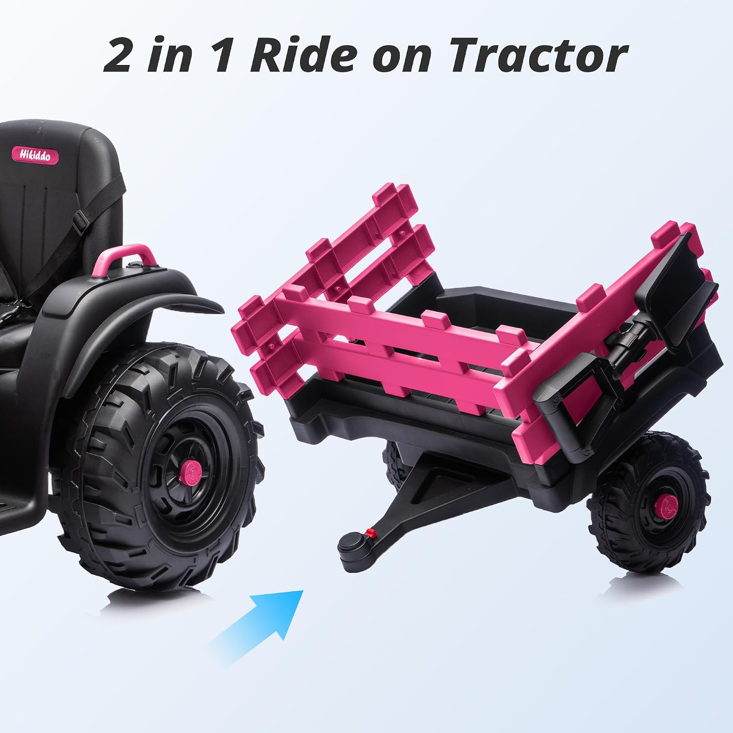 Hikiddo 24V Kids Ride on Tractor Toy, Electric Tractor for Kids 3-8 with Trailer, 2x200W Motors - Hot Pink