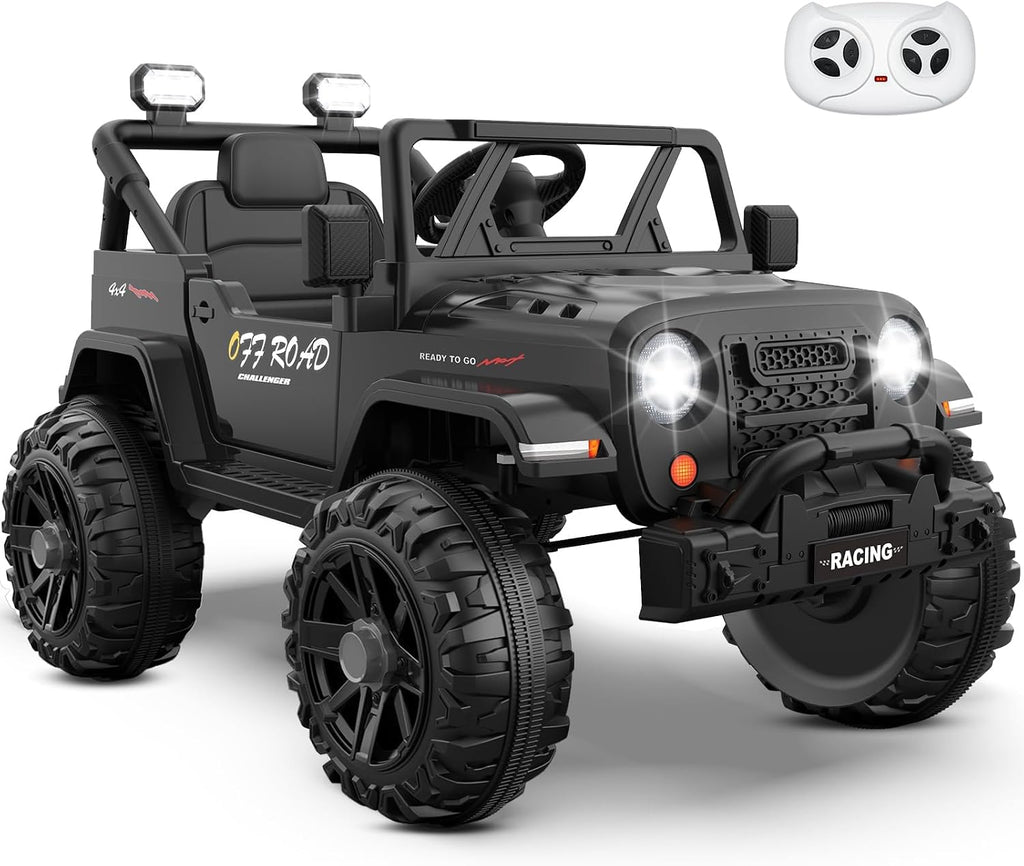 ARBELI 12V Ride On Truck Car with Remote Control, Kids Electric Vehicles with Bluetooth Music, Horn, 3 Speeds, 4 LED Lights, Soft Start, Ride on Toys for Toddler Boys & Girls (Black)