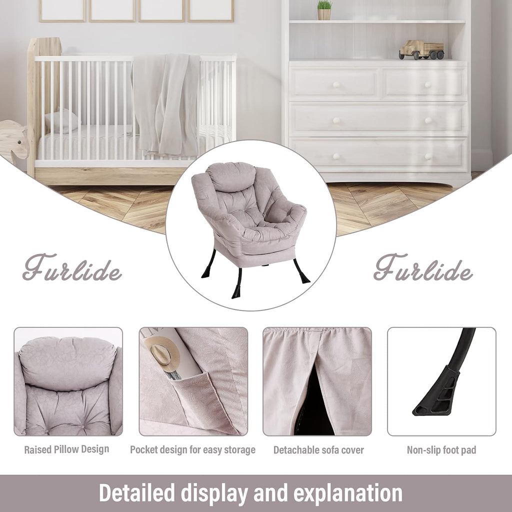 Furlide Lazy Chair with Ottoman, Modern Chair with Folding Footrest, Lounge Accent Chair, Comfortable Reading Chair, Oversized Armchairs for Bedroom, Study, Living Room, Courtyard (Light Grey)