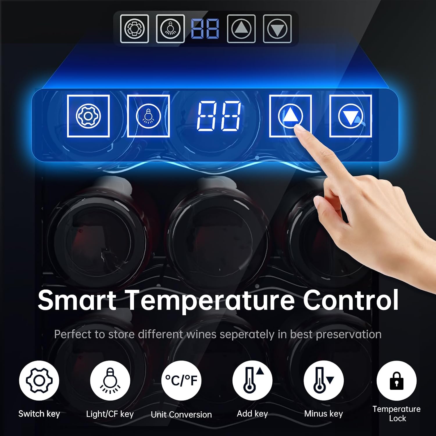 KingChii 24 Bottle Wine Cooler Refrigerator Freestanding Wine Fridge - Intelligent Digital Control, Low Noise Professional Compressor, Stainless Steel & Tempered Glass for Home, Office, or Kitchen