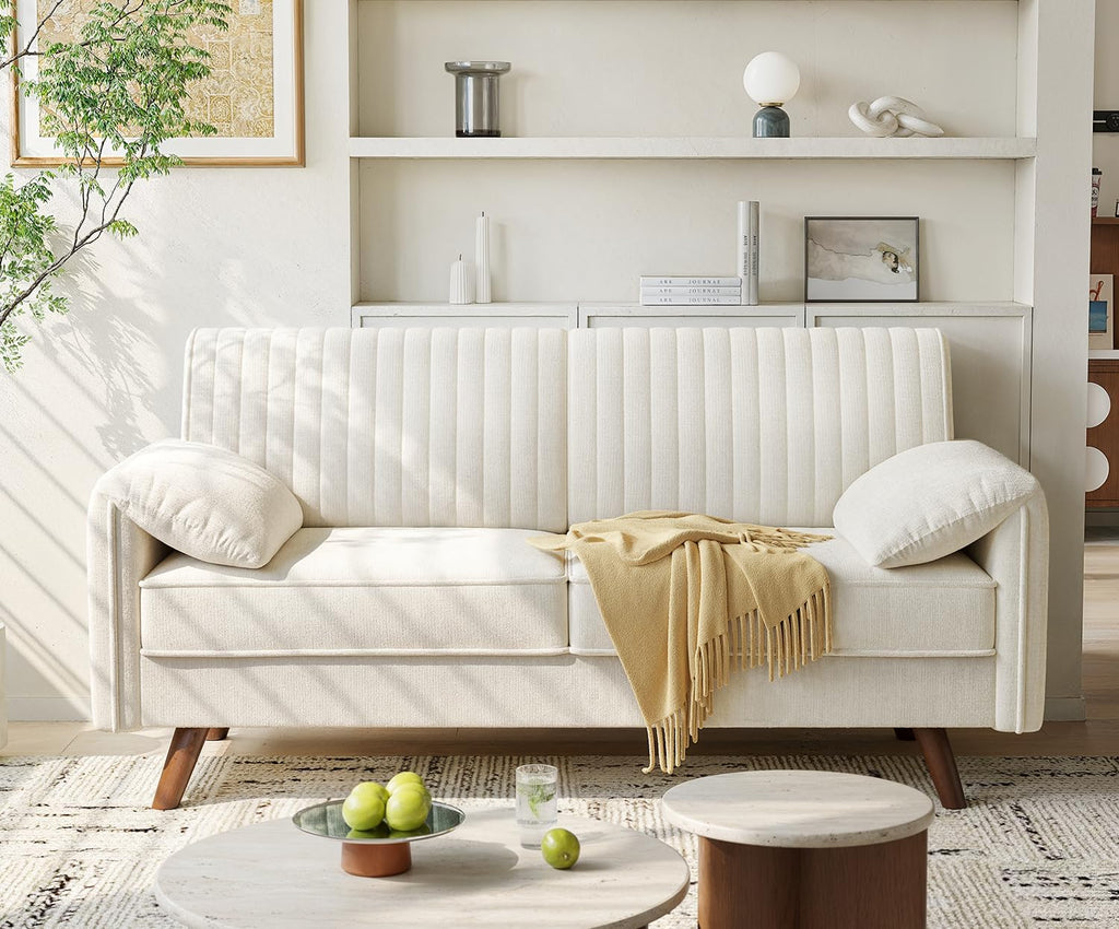 ONBRILL 64.5' Loveseat Sofa, Chenille Loveseat Couch for Living Room, 23.2' Deep Seat Love Seat with Padded Arms, Comfy Modern Small Couches for Bedroom, Small Spaces, Dorms, Office, Beige