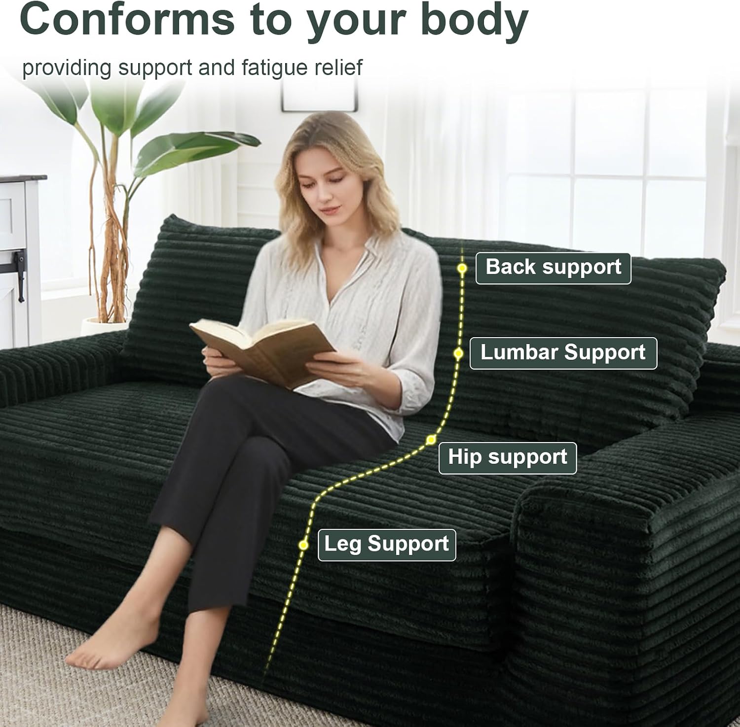 GNIXUU Corduroy Cloud Loveseat Sofa, 2 in 1 Convertible Sleeper Sofa with Fixed-Shape Frame, Comfy Folding Boneless Love Seat Couches for Living Room, Apartment, Small Spaces Green