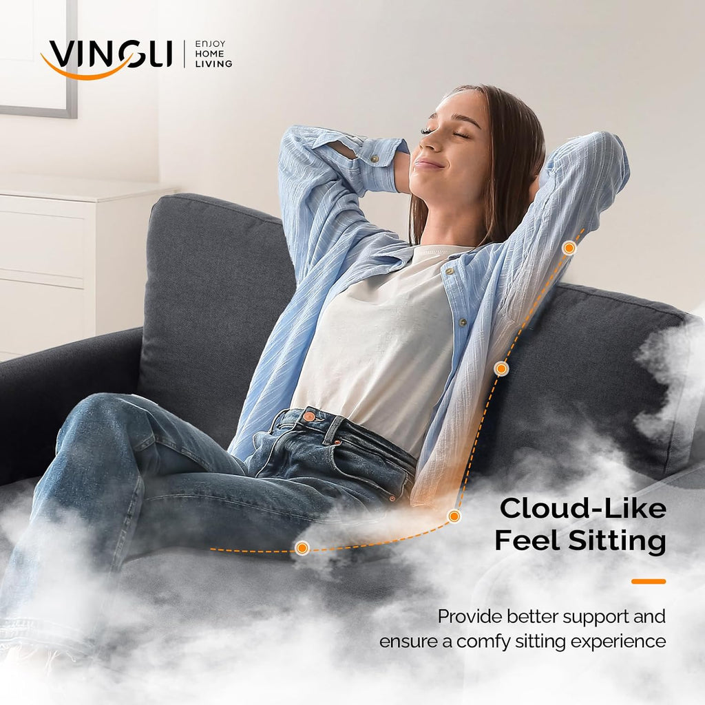 VINGLI 47' Small Couch, Linen Loveseat Sofa Black Mini Couch Mid Century Modern Decor Love Seat for Small Spaces Living Room, Bedroom, Play Room