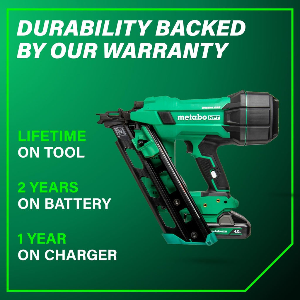 Metabo HPT 18V MultiVolt Cordless 30° Paper Tape Framing Nailer Kit, 3-1/2' Framing Nailer, Power Tool with 4.0Ah Lithium Ion Battery, Drives 2' to 3-1/2' Nails, Powerful Brushless Motor, NR1890DCA