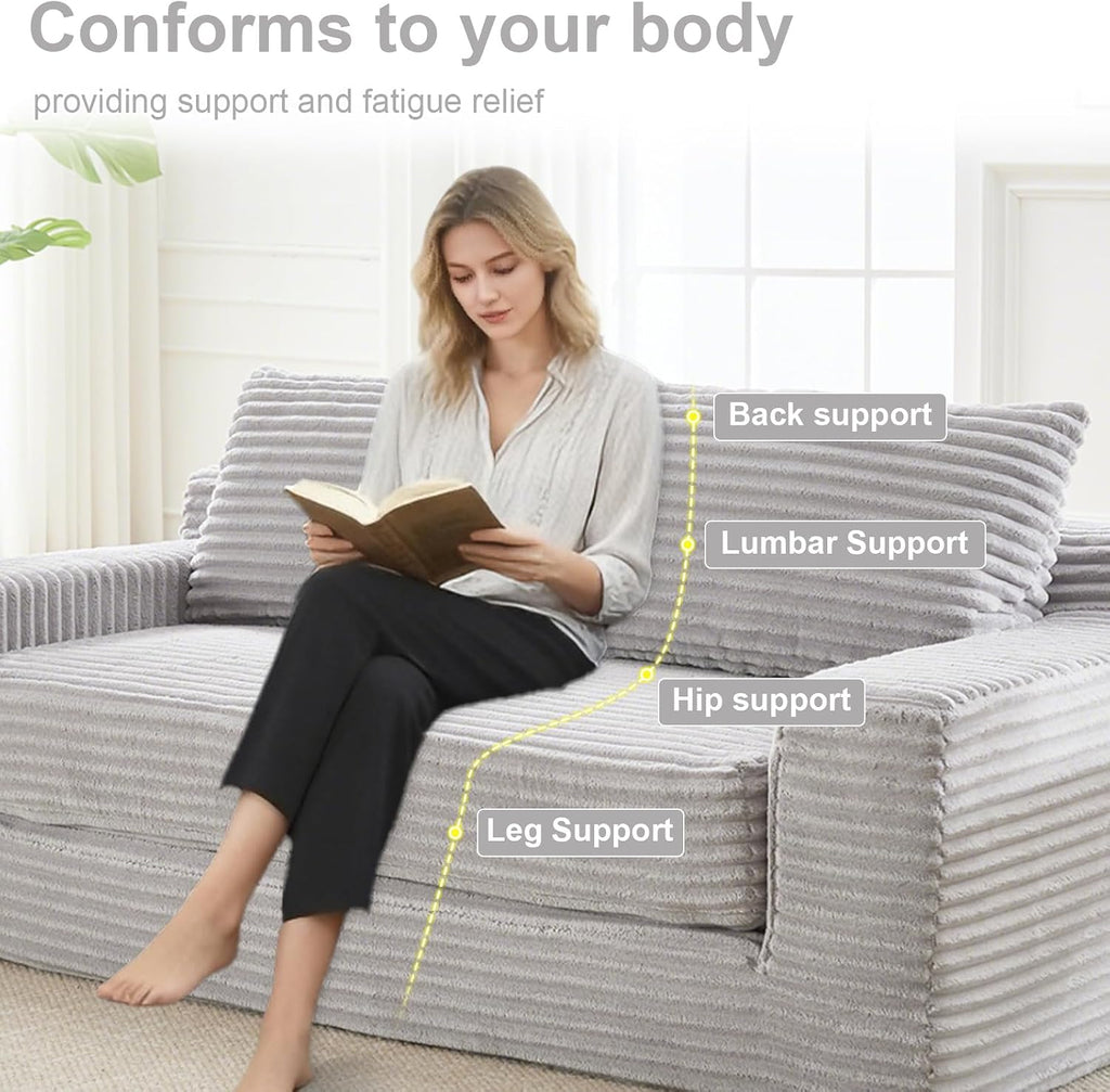 GNIXUU Corduroy Cloud Loveseat Sofa, 2 in 1 Convertible Sleeper Sofa with Fixed-Shape Frame, Comfy Folding Boneless Love Seat Couches for Living Room, Apartment, Small Spaces Grey