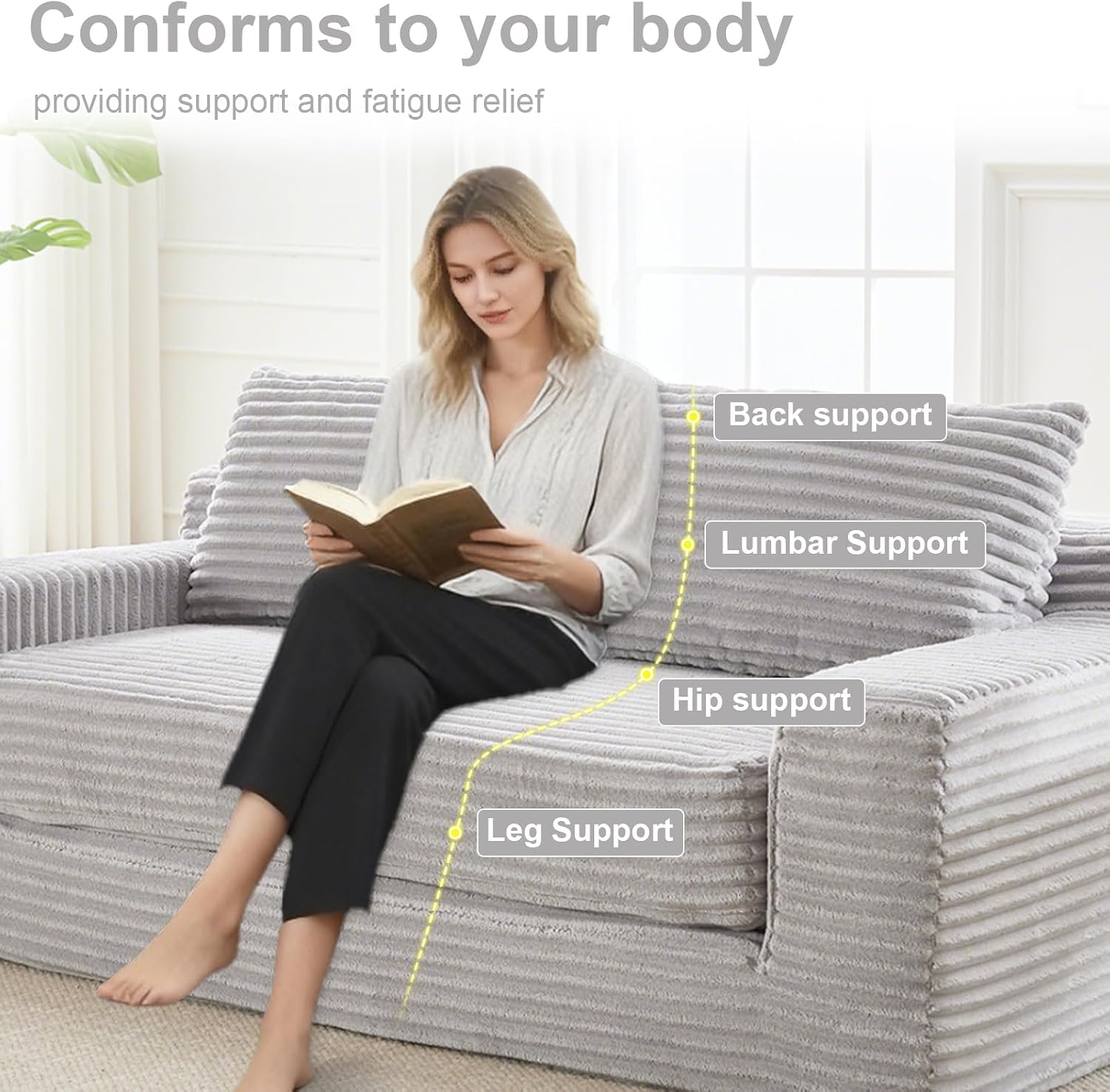 GNIXUU Corduroy Cloud Loveseat Sofa, 2 in 1 Convertible Sleeper Sofa with Fixed-Shape Frame, Comfy Folding Boneless Love Seat Couches for Living Room, Apartment, Small Spaces Grey