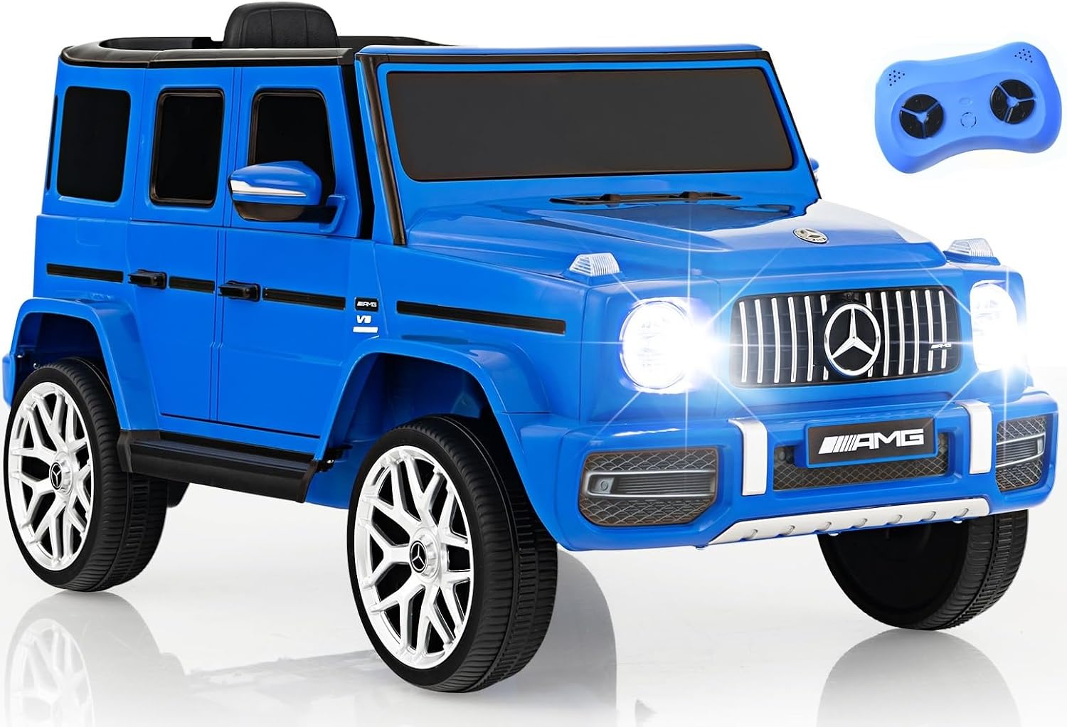 INFANS Licensed Mercedes Benz G63 Kids Ride On Car, 12V Electric Vehicle with Remote Control, Double Open Doors, Music, Bluetooth, Wheels Suspension, Battery Powered for Children Boy Girl (Blue)