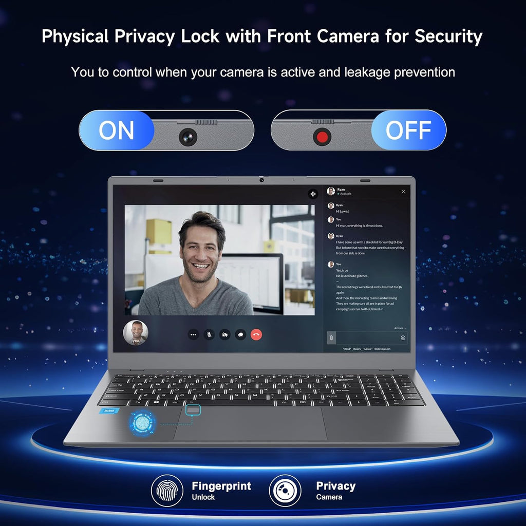 Windows11 Intel Laptop 15.6'HD Display（Celeron N5095） 16GB RAM 256GB SSD Storage，with Fingerprint Unlock | Privacy Camera | Backlit Keyboard，Suitable for Student and Business