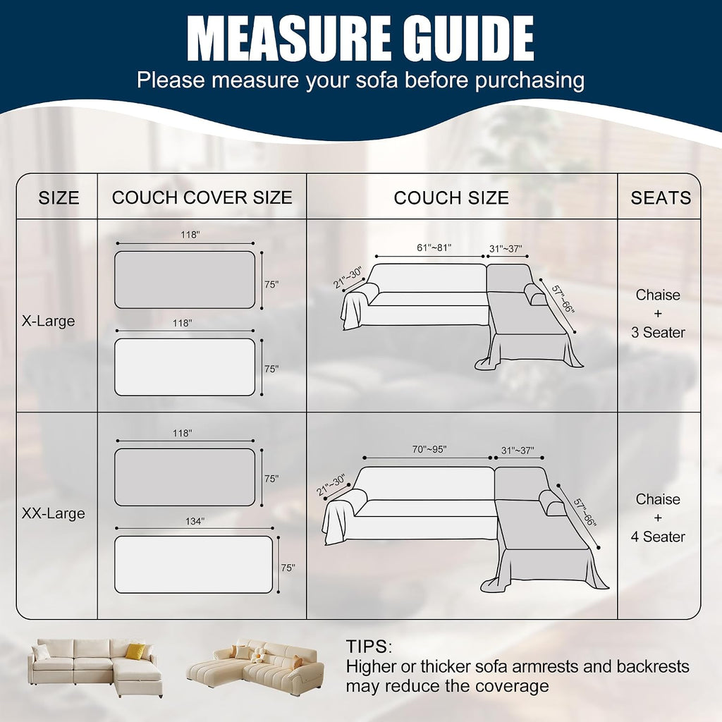 Waterproof L Shaped Sectional Couch Covers Blanket 2 Piece Sectional Sofa Cover Washable L Shape Sofa Slipcover Jacquard Quilted Furniture Protector for Dogs Pets Cats (XX-Large, Ash Gray)
