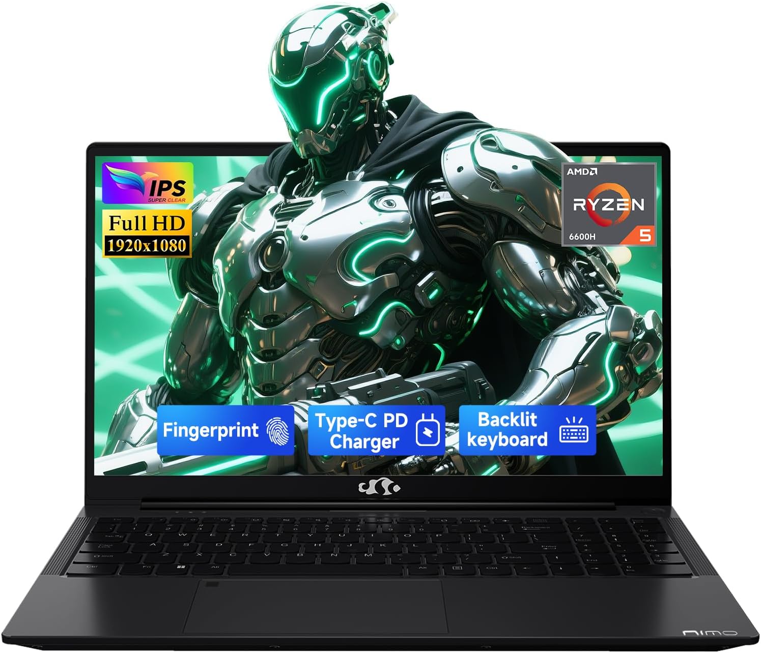 NIMO 15.6' Gaming Laptop, AMD Ryzen 5 6600H (Beat i7-1165G7, 6 Cores Up to 4.5GHz), 16GB DDR5 256GB SSD Business Laptop for Student, FHD Display, Backlit Keyboard, Fingerprint, 2Y Warranty