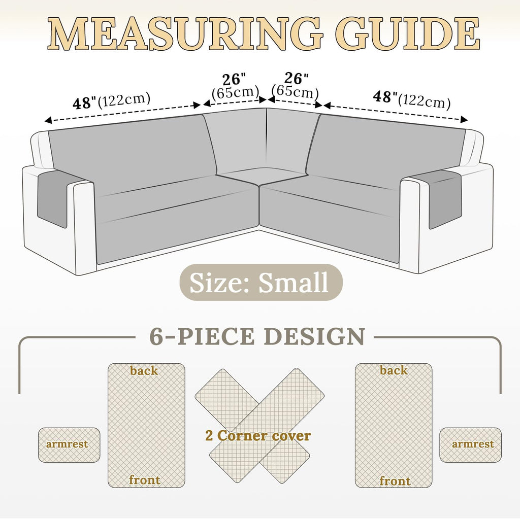 HDCAXKJ Waterproof Corner Sectional Couch Cover Velvet L Shape Sofa Covers for Pets Dogs Soft Heavy Duty U Shaped Sofa Slipcovers Sets for Sectional Non Slip Furniture Protector (Beige, Small)