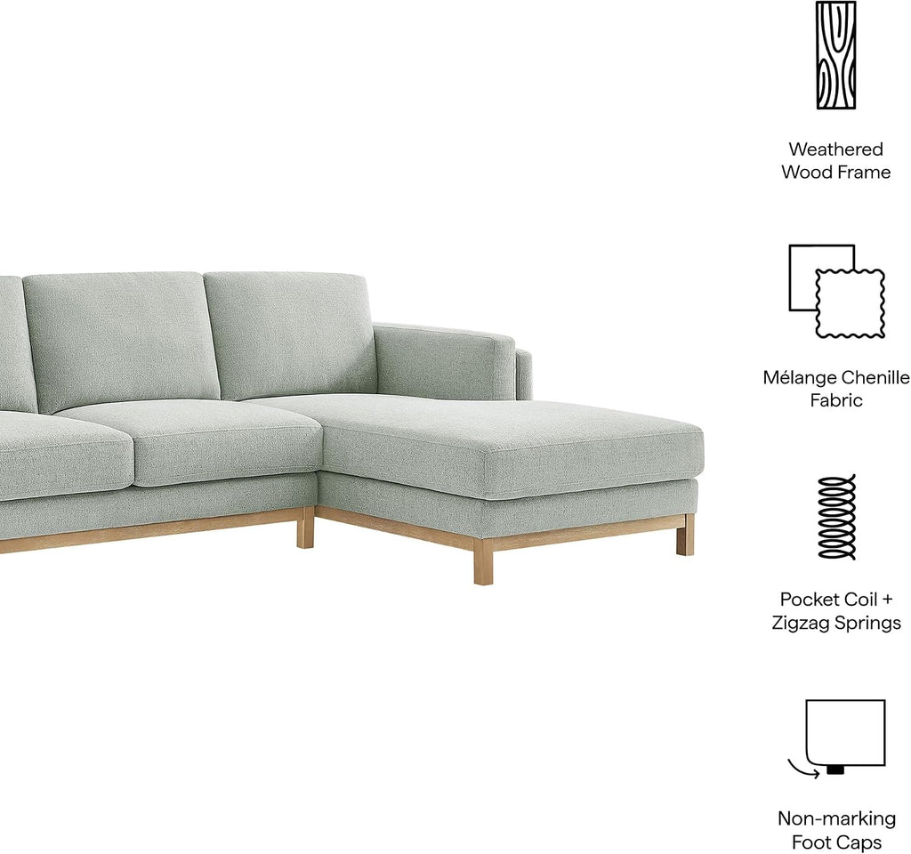 Modway Roscoe Right-Facing Sectional Sofa with Chaise in Mist - 2-Piece Mélange Chenille Fabric Deep Seat Couch, L Shaped Modular for Living Room or Lounge