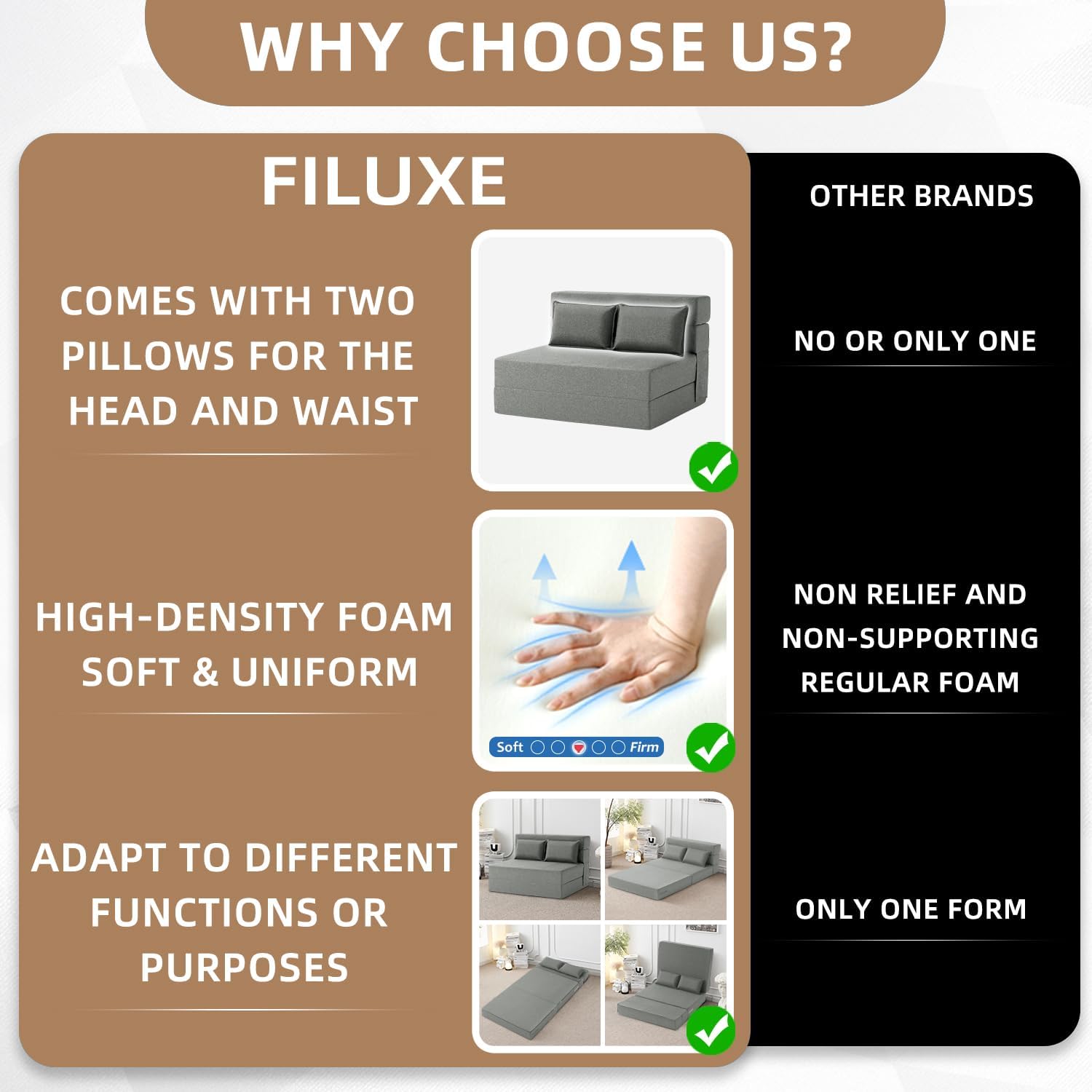 FILUXE Folding Sofa Bed | Convertible Sleeper Chair Bed for Adults, Fold Out Chair to Bed Linen Futon Chair with Pillow, for Home Dorm Apartment RV Living Room, Standard Size, Light Gray