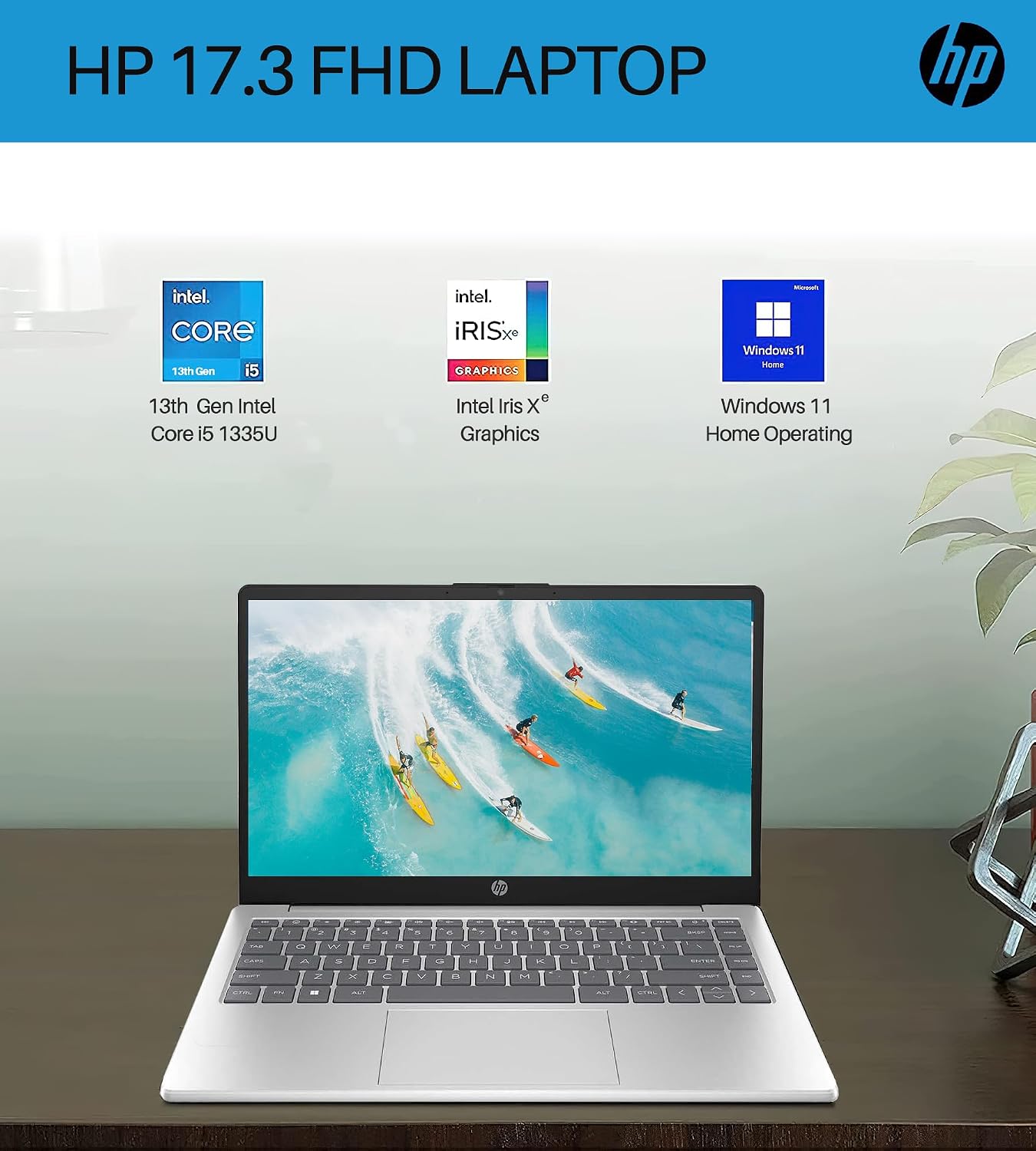 HP 17.3 Inch FHD Laptop for Business and Office, Intel Core i5 1335U Processor (10-Core, Up to 4.6GHz), 32GB RAM, 1TB SSD, Intel Iris Xe Graphics, Wi-Fi 6, Backlit Keyboard, Windows 11 Home