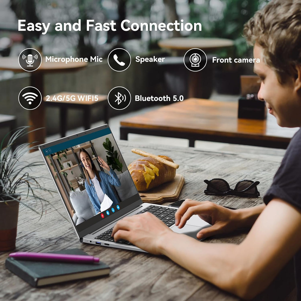 15.6' FHD Laptop, 12GB RAM 256GB SSD, Celeron N4000, Win 11 Essential Laptop Computer for Student Online Class, Home, Netflix,Lightweight & Portable, Long Battery Life