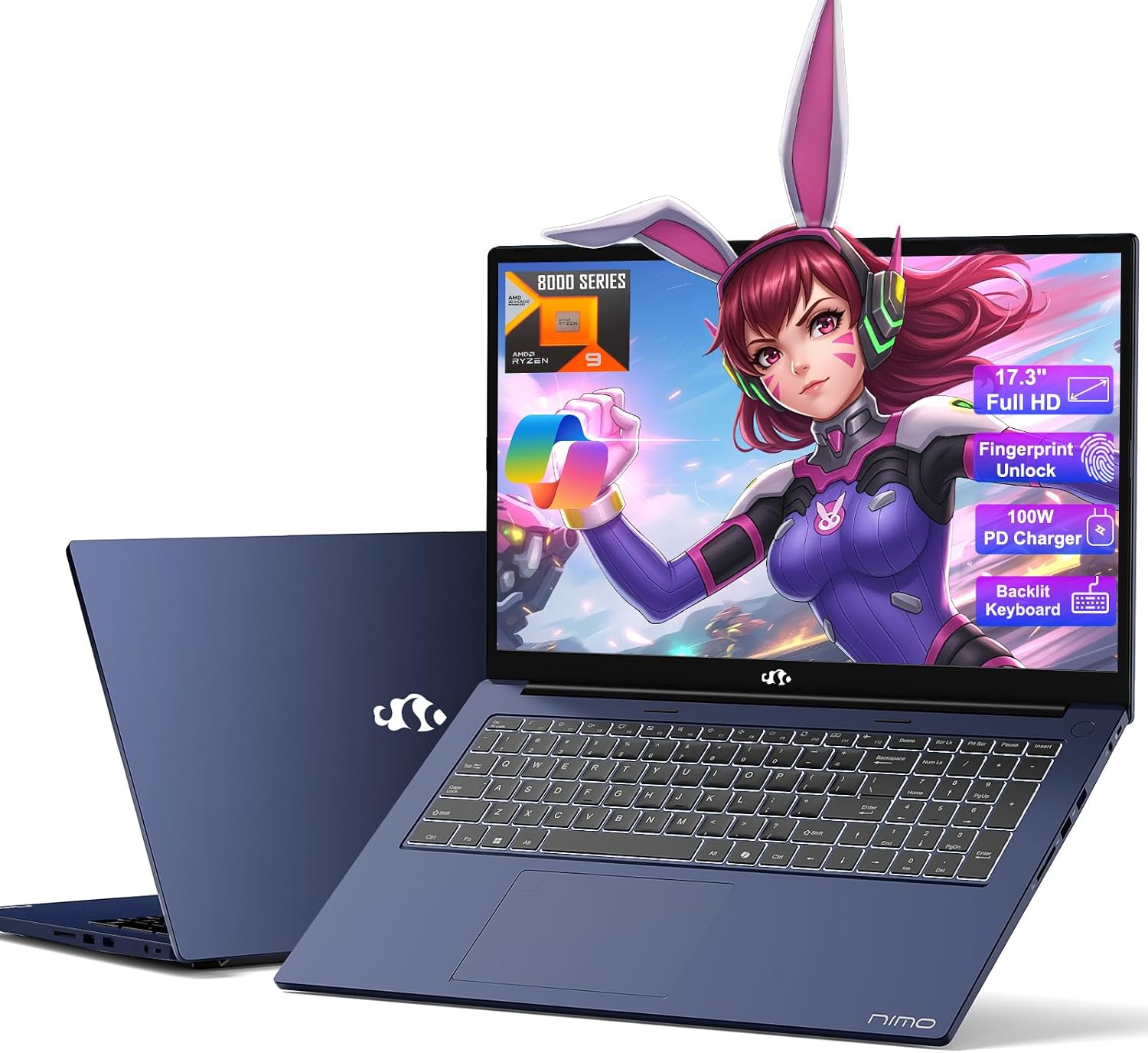 NIMO 17.3' Business-Laptop Ryzen 9 8945HS, 32GB RAM 1TB SSD, Radeon 780M, 54W Max TDP, 75Wh Battery, USB-C 4.0, PD 100W, Backlit Keyboard, Fingerprint Unlock, FHD Laptop for Gaming Student Office