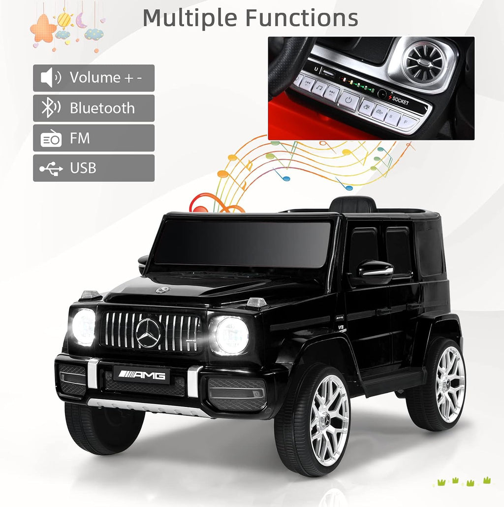 INFANS Licensed Mercedes Benz G63 Kids Ride On Car, 12V Electric Vehicle with Remote Control, Double Open Doors, Music, Bluetooth, Wheels Suspension, Battery Powered for Children Boy Girl (Black)