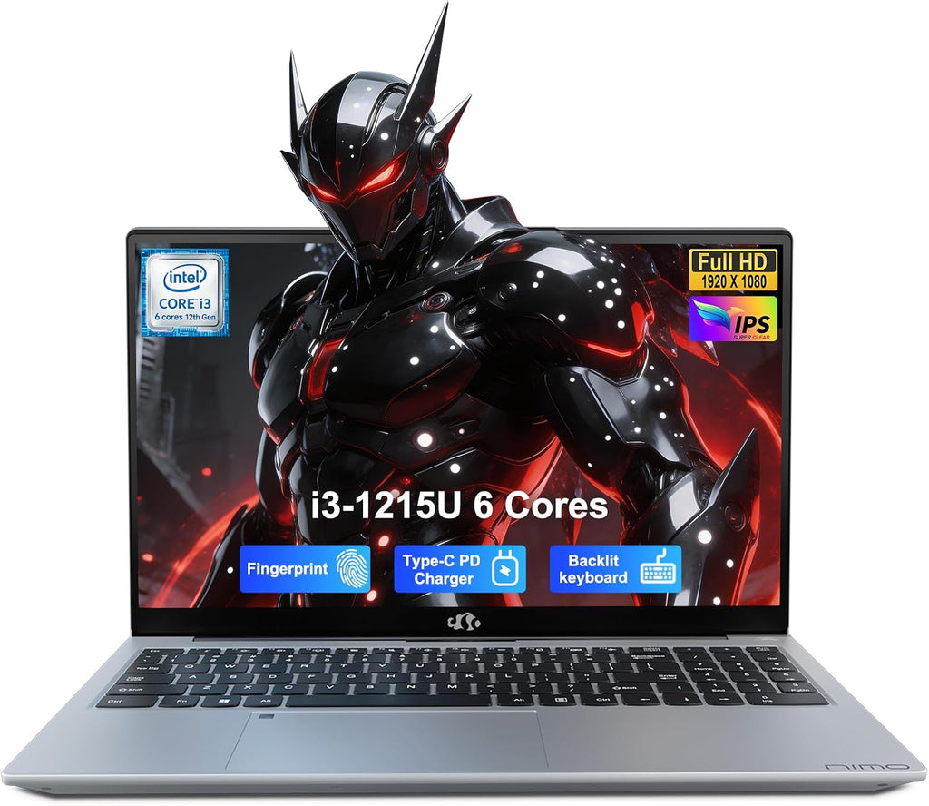 NIMO 15.6' FHD IPS Portable Laptop, Intel Core i3-1215U (Up to 4.4GHz, Beat R5 7520U), 8GB RAM 128GB SSD Work Computer, Backlit KB, Fingerprint, WiFi 6, 65W Type-C Fast Charge, 180° View, for Campus
