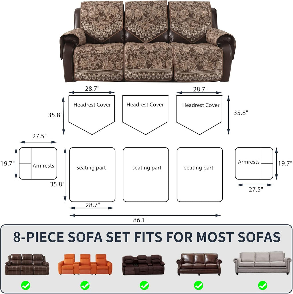 Waterproof Recliner Sofa Covers Non-Slip Recliner Couch Covers for 3 seat, Split Washable Jacquard Reclining Couch Covers Furniture Protecto (Brown, 3 Seater)