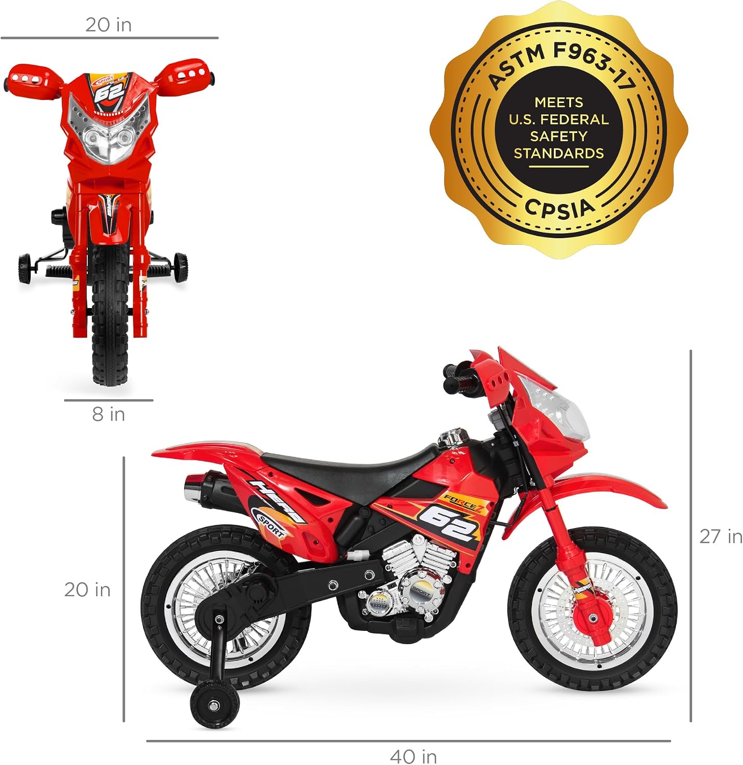 Best Choice Products Kids 6V Ride On Motorcycle w/Treaded Tires, Working Headlights, 2mph Top Speed, Training Wheels, Realistic Sounds, Music, Battery Charger - Red