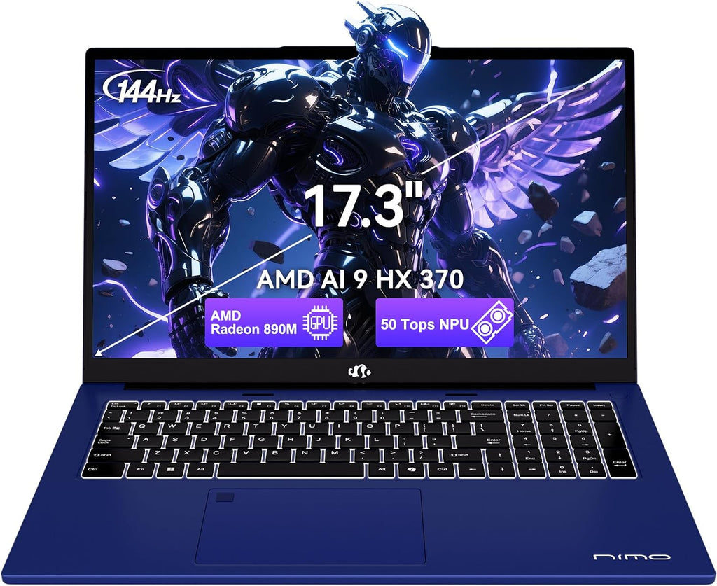 NIMO 17.3 AI-Laptop Copilot+ PC, AMD Ryzen AI 9 HX 370(12C/24T, 50 Tops NPU) Radeon 890M, 64GB DDR5 RAM 1TB SSD, 144Hz FHD, PD 100W USB-C 4.0, AI-PC for Mobile Workstation Programmer Business-Gaming