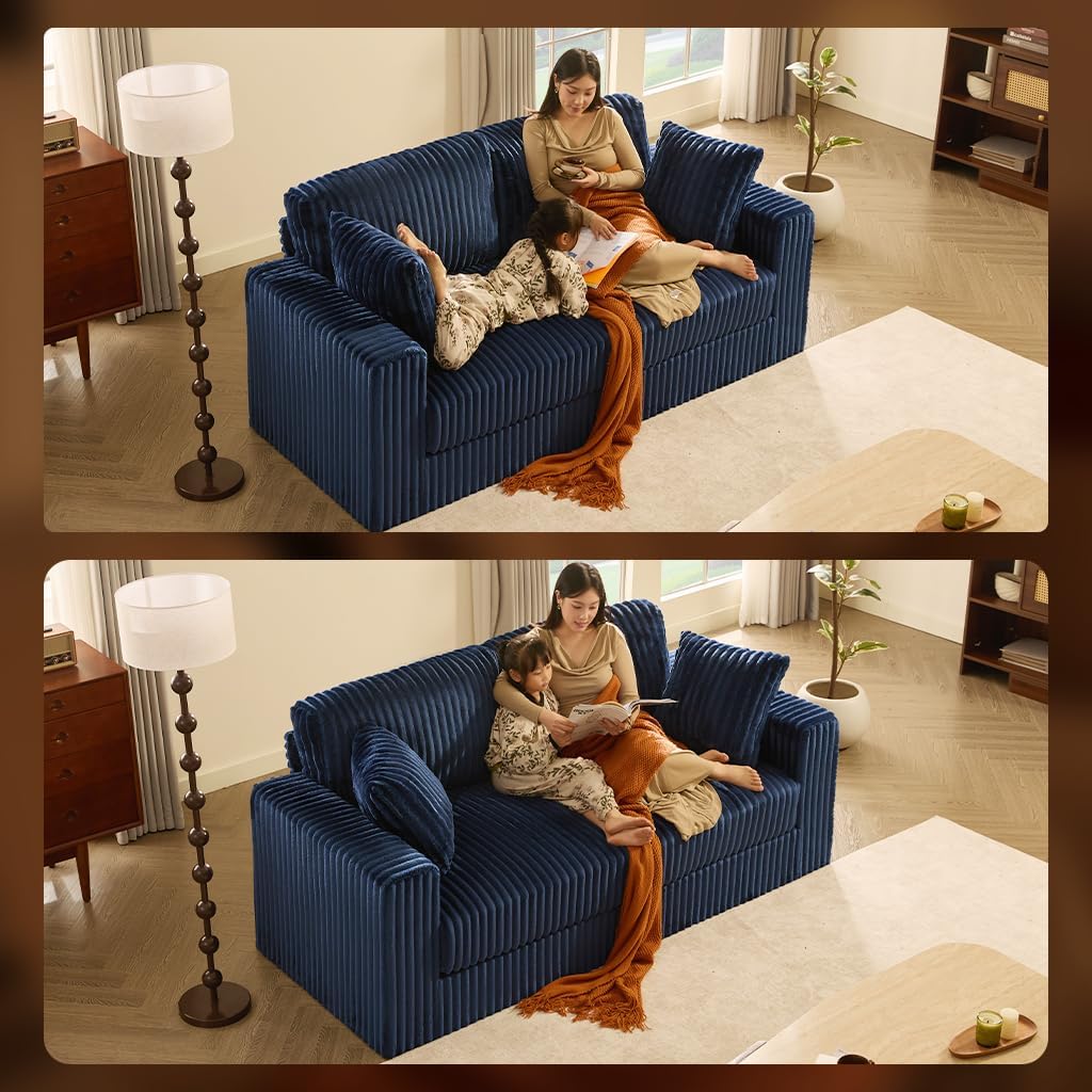 Cloud Couch Queen Sofa 80' 2-Seater Sofa(Not Boneless), Set of Modern Corduroy Loveseat with Deep Seats, High Backrest & Pocket Spring Cushions, Comfy Upholstered Couch for Living Room, Navy