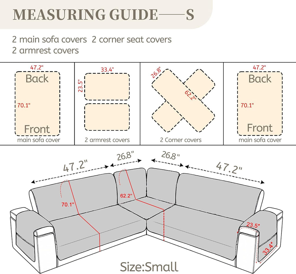 Sectional Couch Covers for Dogs 100% Waterproof Corner L Shaped Sofa Cover Pet Friendly Velvet Washable Anti Slip L Shape Modular Sofa Slipcover Protector with Pockets (Camel, Small)