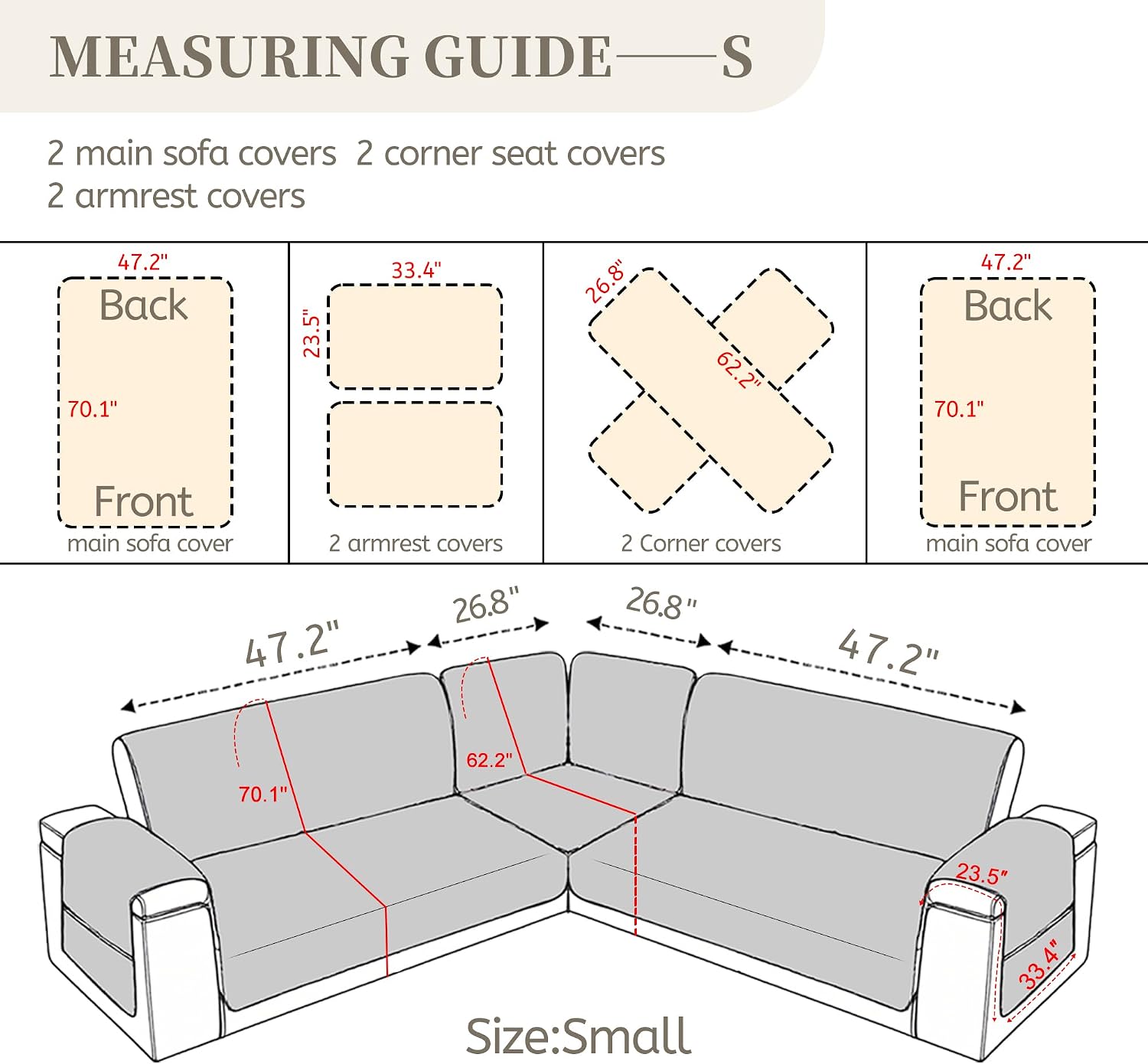 Sectional Couch Covers for Dogs 100% Waterproof Corner L Shaped Sofa Cover Pet Friendly Velvet Washable Anti Slip L Shape Modular Sofa Slipcover Protector with Pockets (Camel, Small)