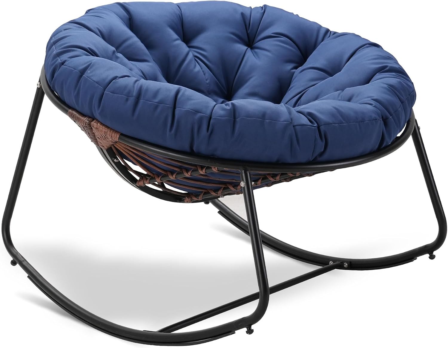 Outdoor Rocking Chair, Indoor & Outdoor Comfy Oversized Papasan Chair with Padded Cushion, Oversized Metal Frame Egg Chair for Living Room, Patio, Front Porch, Backyard