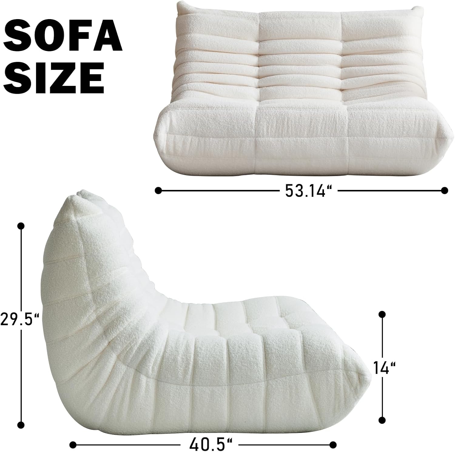 YVDNHP Bean Bag Chair for Adults, Oversized Loveseat Fireside Chair Comfy Bean Bag Couch, 2 Seater Lazy Sofa Couch Memory Foam Floor Chair Loveseat for Living Room, Bedroom Apartment Office (Beige)