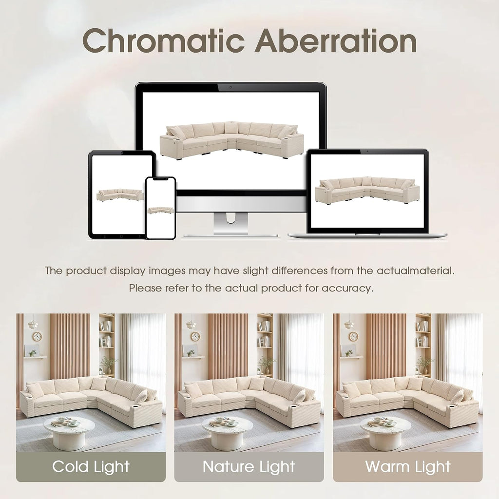 Merax 106' Corduroy Sectional Corner Sofa with Cup Holders & USB Charger, 5 Seat Convertible L Shaped Couch Set with Armrest Storage, Oversized Comfy Modular Sofabed for Living Room & Apartment, Beige